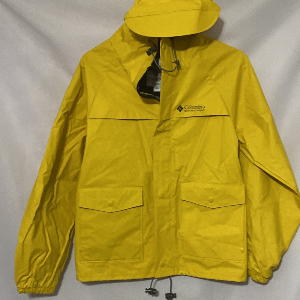 Columbia Bright Yellow Hooded Rain Jacket Youth Size Large Very Good Condition — image 6 of 8